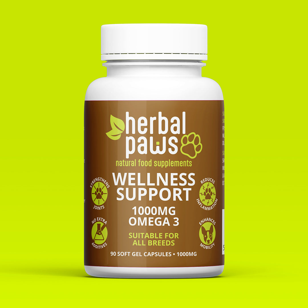Omega 3 for Dogs UK, essential wellness capsules for your dog's health by Herbal Paws