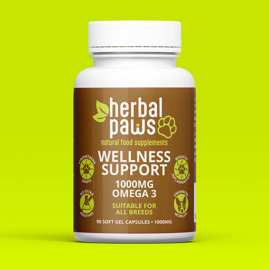 Omega 3 for Dogs UK, essential wellness capsules for your dog's health by Herbal Paws