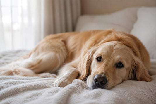 Signs your dog may need extra calming support, relaxed dog resting at home