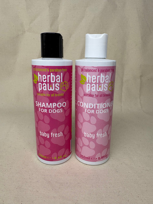 herbal paws shampoo and conditioner for dogs baby fresh label